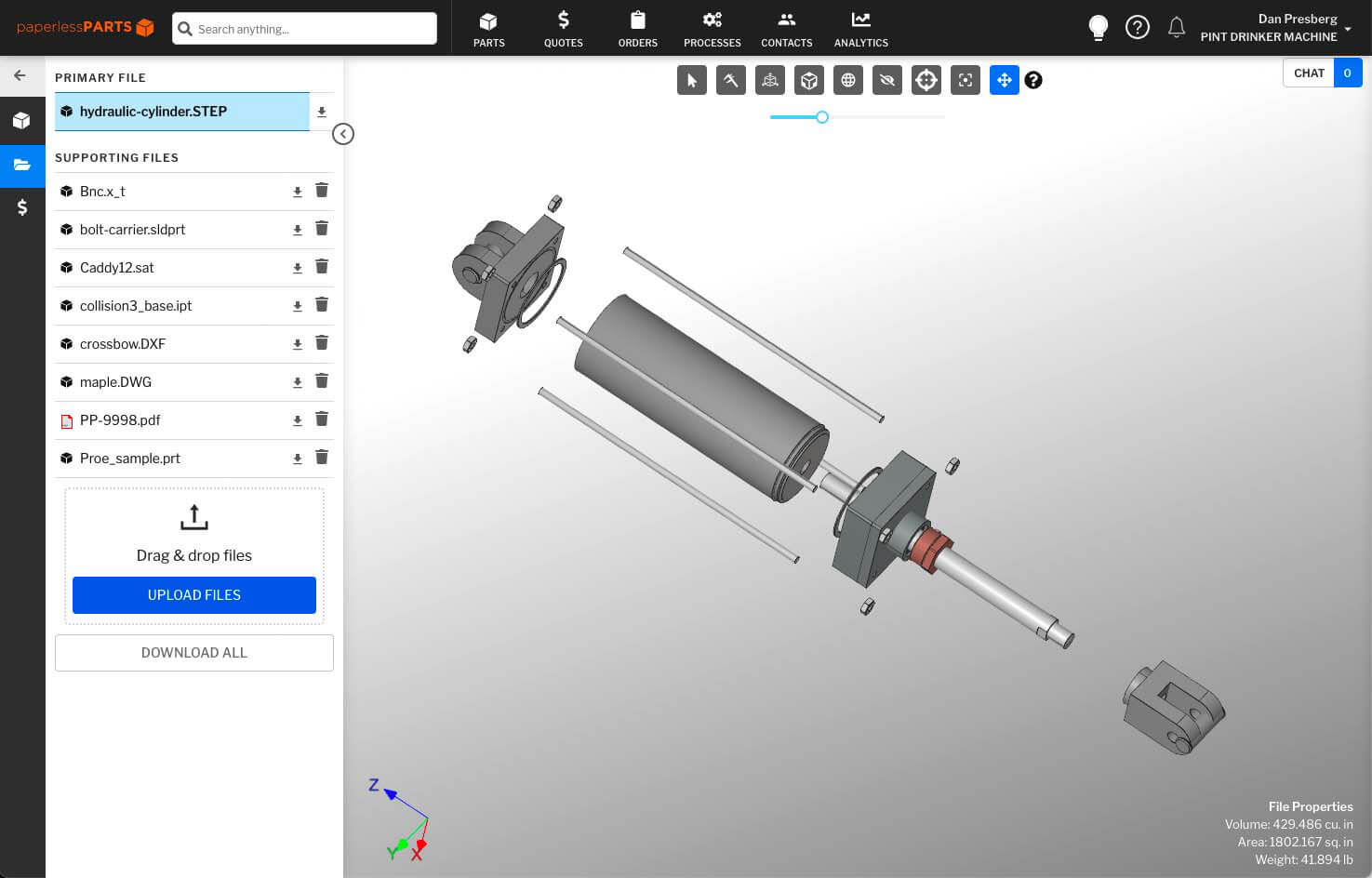 An example of the 2D and 3D CAD File Viewer in Paperless Parts Quoting Software for Manufacturing