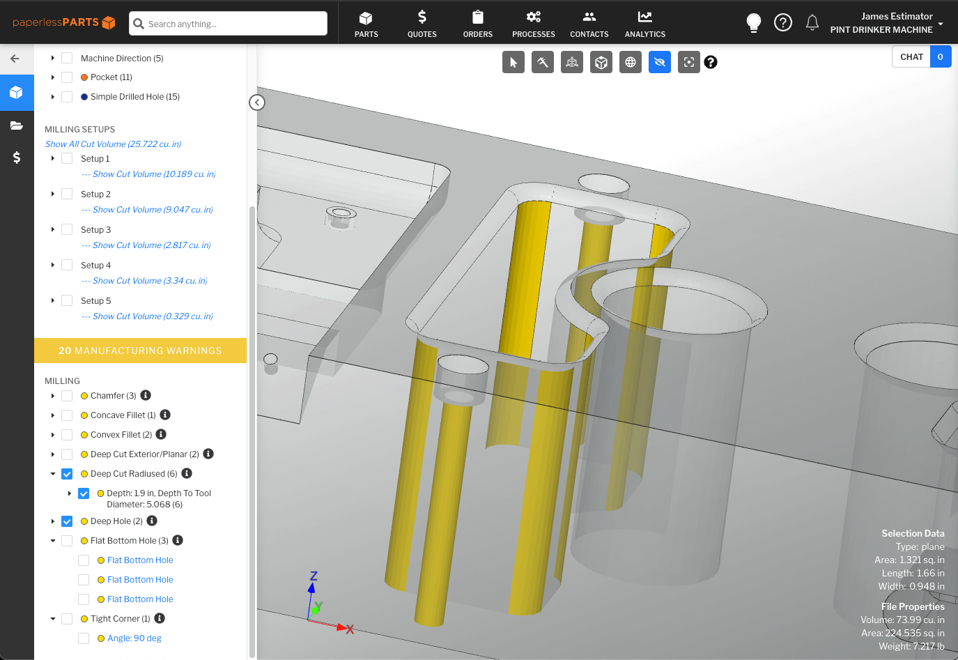 machine shop quoting software manufacturability warnings