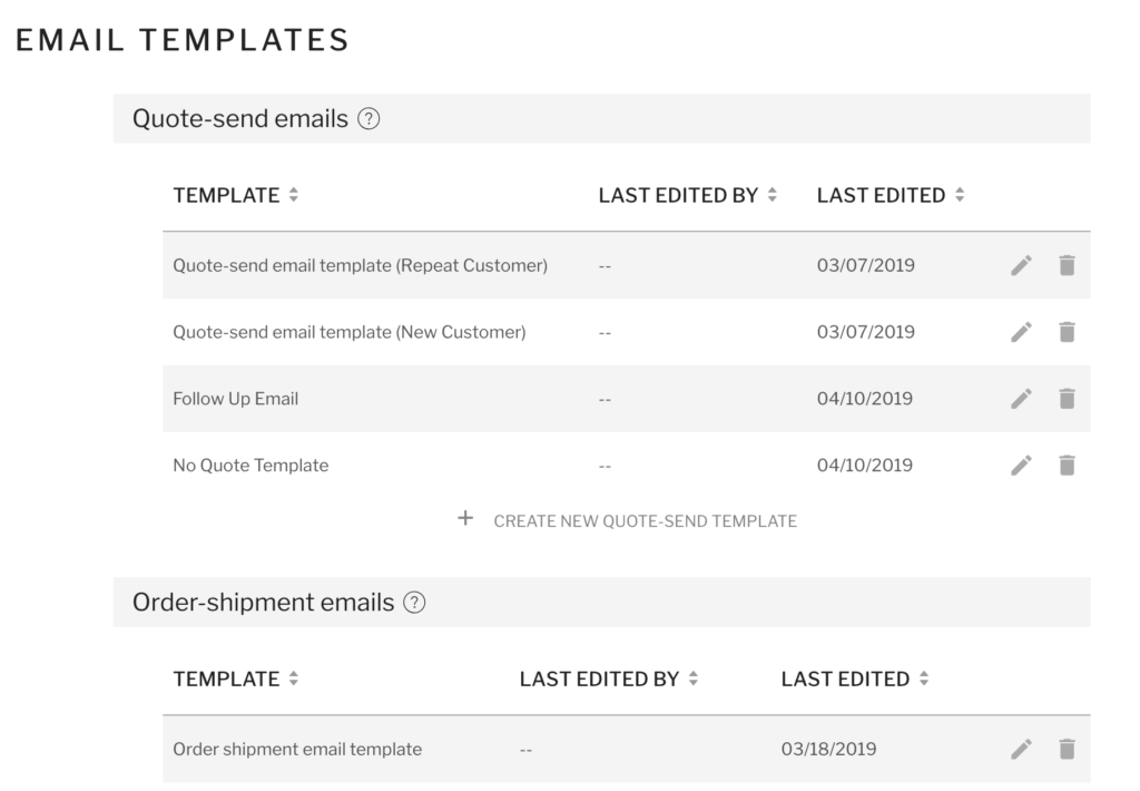 Email templates in the Paperless Parts quoting platform for manufacturers