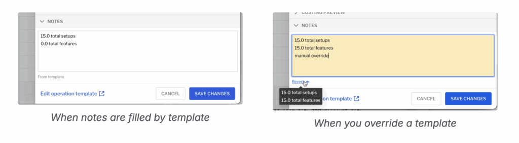 Operation notes templates auto-filled vs overriden