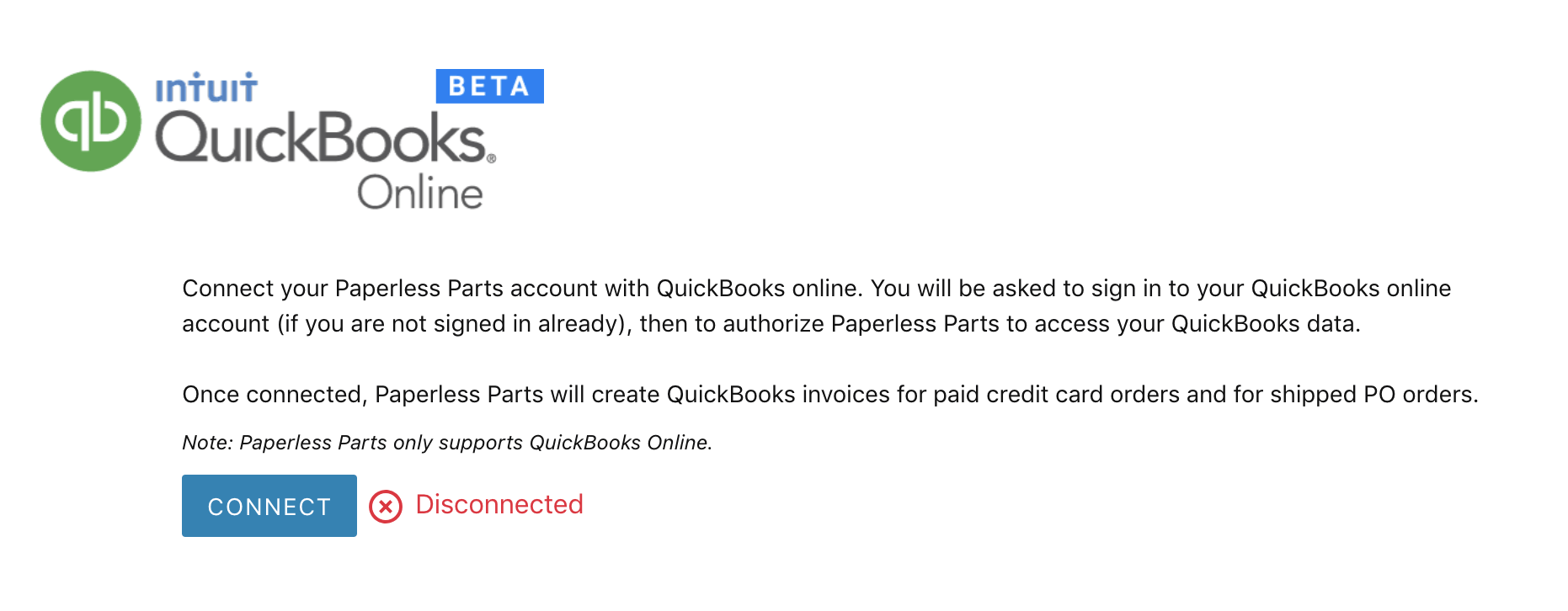Steps for integrating Quickbooks with Paperless Parts